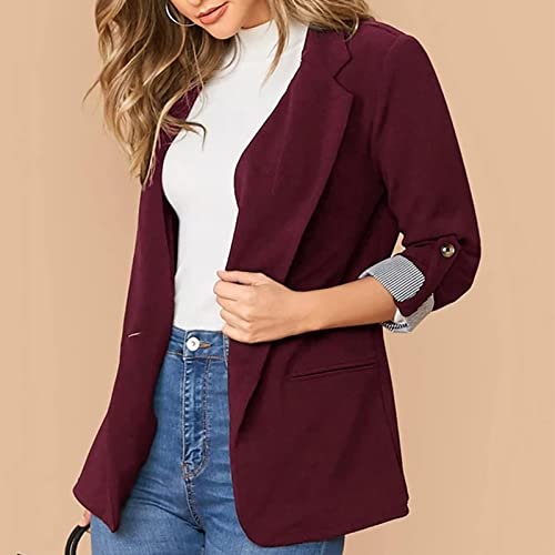 2022 Trendy Blazer Tops for Womens One Button Casual Business Blazer Jackets Women's Lapel Solid Blazers with Pockets3