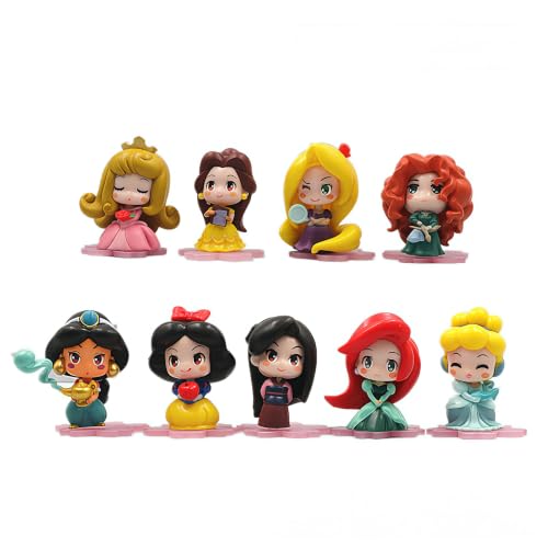 Image of Awestuffs Princess Cute Action Figure Set | Fairy Tale Birthday Party Decorations, Cupcake Toppers, Baby Shower Favors, Kids Room Decor (Set of 9)