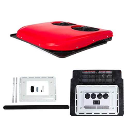 車載クーラー 12V/24V ユニバーサル電動トラック RV 屋上エアコン 4つの大型エアアウトレット リモコンとコントロールパネル付き 車 後付けエアコン(Red,12v)
