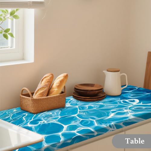 Image of Nuxovilar Blue Water Ripple Wallpaper Peel Stick Vinyl 15.75x118.11 | Ocean Wrap, Liners, adhesive wallpaper, countertop contact paper, for bedroom, counter, table (Water Ripple)