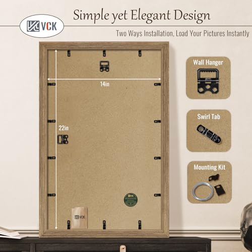 Image of VCK 14x22 Frames 3 Pack, Walnut Poster Frame MDF Wood with Polished Plexiglass, Wall Mounting Horizontal & Vertical Display