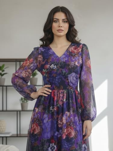Image of GRECIILOOKS Women's Georgette Dress | Western One Piece Dress for Women Short & Long | Casual Summer Dresses for Beach & Stylish Party Gown fors Women