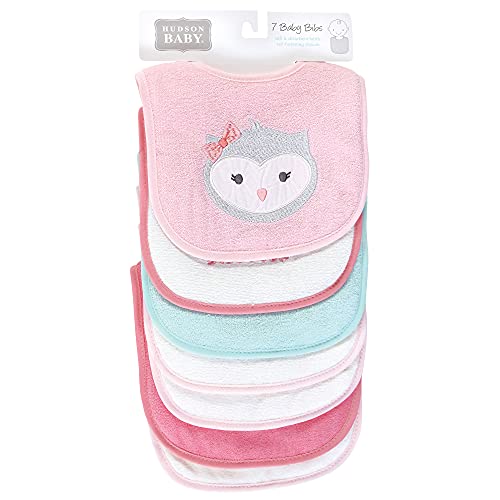 Image of Hudson Baby Unisex Baby Cotton Terry Drooler Bibs with Fiber Filling, Pink Girl Woodland, One Size