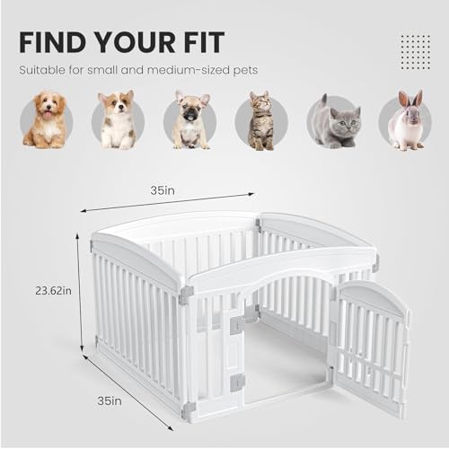 Image of Sweetcrispy Plastic Dog Playpen - 4-Panel 24 inch Expandable & Durable Pet Fence for Medium Dogs - Indoor & Outdoor Portable Puppy Playpen with Secure Locking Door - Morden White