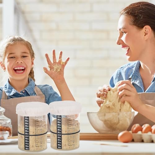 Sauerteig Starter Set 900ml Gärglas mit Holzdeckel, Gummiband, Thermometerpapier, Silikon-Spatel, 8 Etiketten und Stift für einfaches Brotbacken und Fermentieren Perfektes Backset für Anfänger