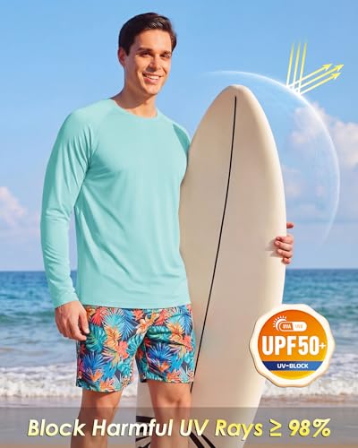 Image of Boladeci Men's UPF 50+ Sun Protection UV SPF Shirts Long Sleeve Lightweight Quick Dry Swim T-Shirts Rash Guard