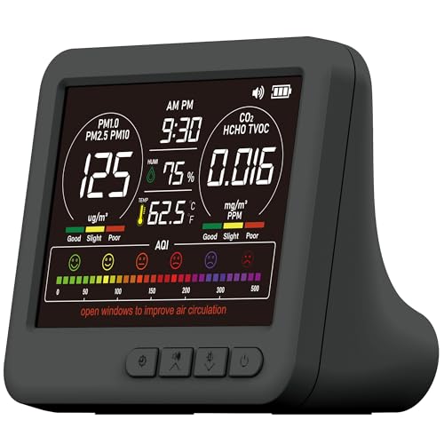 16-in-1 Indoor Air Quality Monitor, High-Precision Multi-Parameter Smart Air Quality Tester with HD Real-Time Color Screen, Portable Air Quality Monitor for Home, Office