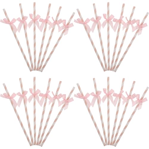Pitillos de papel con moño rosa pack 30 piezas miniatura 1