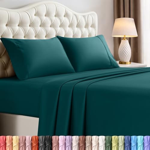 Image of Utopia Bedding Queen Size Sheet Set - 4 Piece Bed Sheets, Soft and Breathable Microfiber, Includes 1 Fitted Sheet, 1 Flat Sheet and 2 Pillowcases - Oeko Tex (Teal Green)