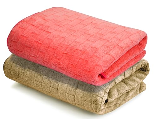 Cortina Solid Towels for Bath Set of 2 (70 x 140 cm) 300 GSM Microfiber Bath Towels, Ultra Soft, Highly Absorbent & Quick Dry for Gym, Beach & Bathroom Towels for Men, Women & Kids (Marron/Beige)