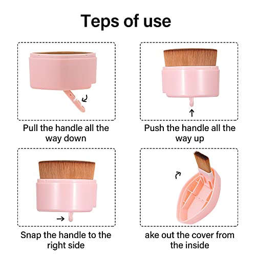 Foviupet 2 In 1 Liquid Foundation Makeup Brush - Portable Travel Size Flat Top Brush Face Blush Cosmetics Foundation Brush For Blending Flawless Finish Foundation Cream, With Protective Cover (Pink) #TOP3
