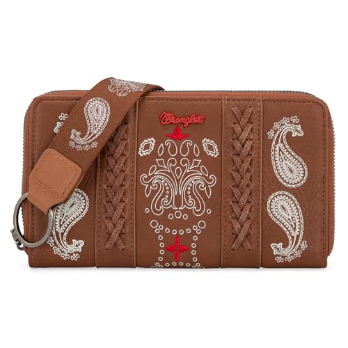 Montana West × Wrangler Wristlet Wallet for Women, RFID Bifold Travel Wallet, Boutique Paisley Designer Women's Wallet, Brown3