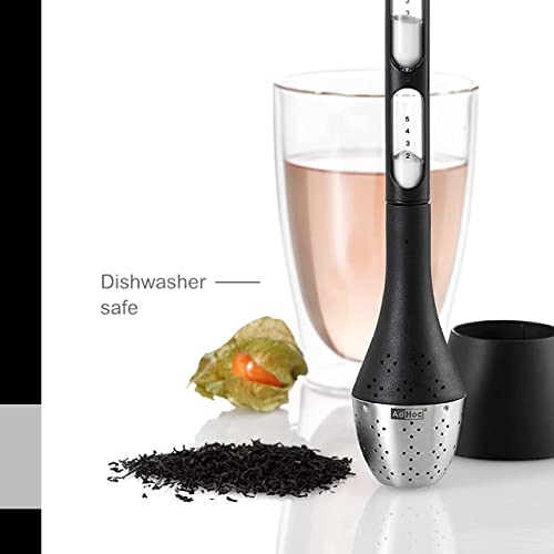 Adhoc Santea Floating Tea Egg With Magnetic Hourglass - Reusable Infuser For Loose Leaf Tea - Sand Hourglass Tea Timer For Brewing - Filter With Long Stem For Easy Removal - Black/Silver, Medium #TOP4