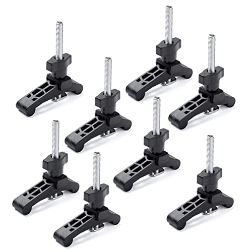 Image of POWERTEC 8PK T-Track Hold Down Clamp with 3-1 /2 inch T Track Bolts for CNC Machine, Table Saw Sled, Drill Press, Work Bench, T Track Accessories for woodworking (71661-P4)