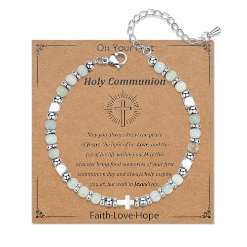 Toplstud First Holy Communion Gifts for Girls - Bracelets for Women Girls Amethyst Crystal Beaded Bracelets - Inspirational Gifts Birthday Present for Daughter Granddaughter Teenage Girls