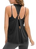 [VeroMan] ヨガウェア タンクトップ レディース 体型カバー トップス フィットネス ppi-ttb6 (ブラック,S)