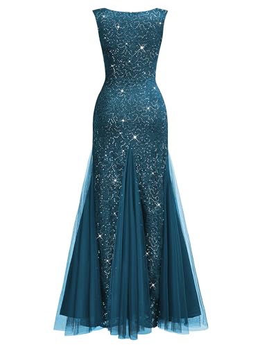Image of Miusol Women's Elegant V Neck Sleeveless Sequin Lace Evening Party Dress