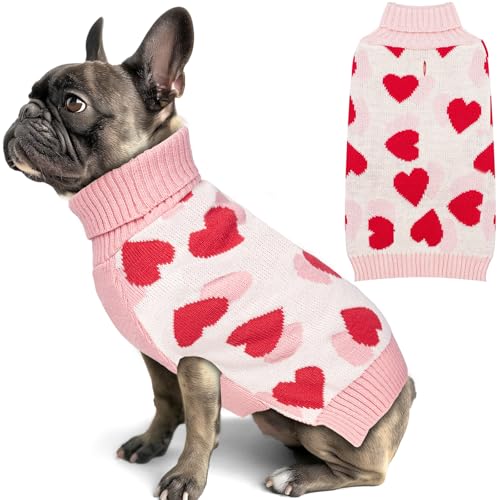 KYEESE Dogs Sweaters Small Dog Sweaters Red Heartwith Leash Hole Pet Sweater Pet Clothes,M