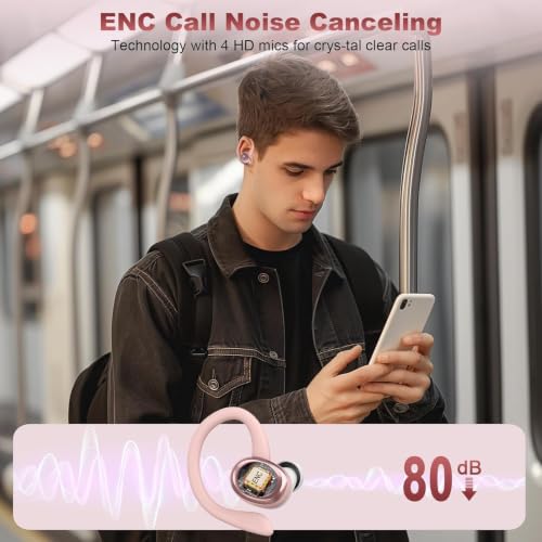 Auriculares Inalámbricos Bluetooth Deportivos【NEW】,60H Cascos Bluetooth 5.4 | HiFi Estéreo, 4 Mics ENC, Cascos Inalámbricos con Driver de 14,2 mm, Ganchos Ergonómicos, IP7 Auriculares Running para Correr 5