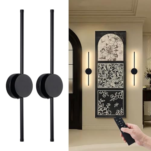 2 St&uuml;ck Akku Wandleuchte Innen, Aufladbare Dimmbare LED Drahtlose Wandleuchten mit Fernbedienung und Timer, Modern Wandlampe f&uuml;r Wohnzimmer Schlafzimmer Esszimmer Flur Eingangsbereich, Schwarz