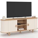 IDMarket   Meuble TV 140 cm KANEL 2 Portes Effet cannelé Beige et Bois