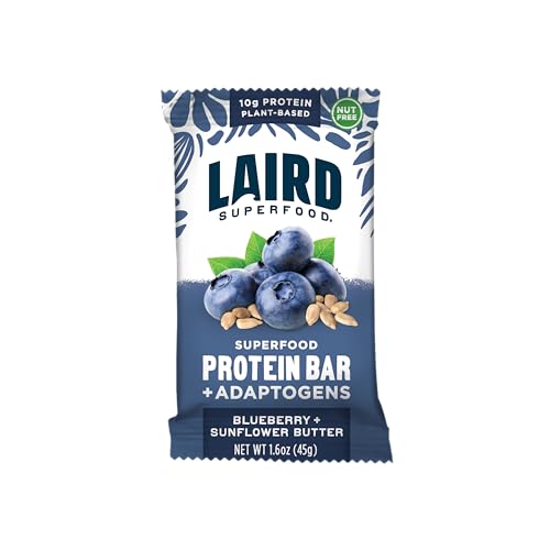 Laird Superfood Functional Protein Bars Protein Bar but Better with Real Ingredients Functional Mushrooms 10g Plant-Based Protein 6g Fiber Blueberry Sunflower Butter 10 Count (Pack of 1)