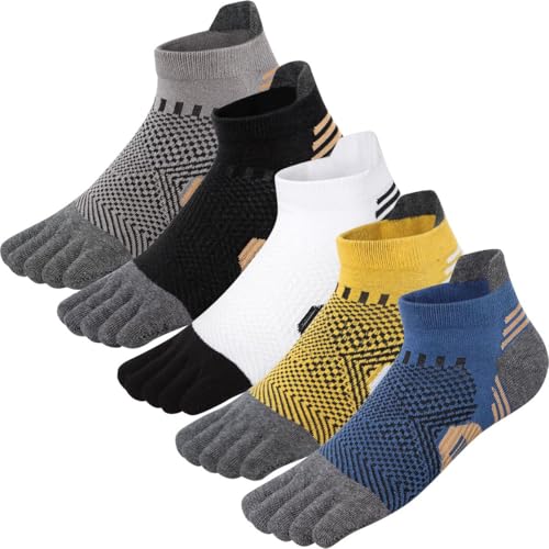 Men's Toe Socks Cotton Athletic Socks No Show Five Finger Sports Socks Arch Support Ankle Socks 6-9/9-12