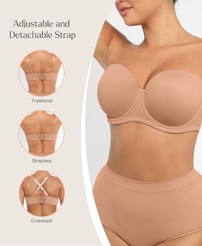 Image of Popilush Strapless Bras for Women Push Up Underwire Bra with Detachable Straps Multiway Bralette