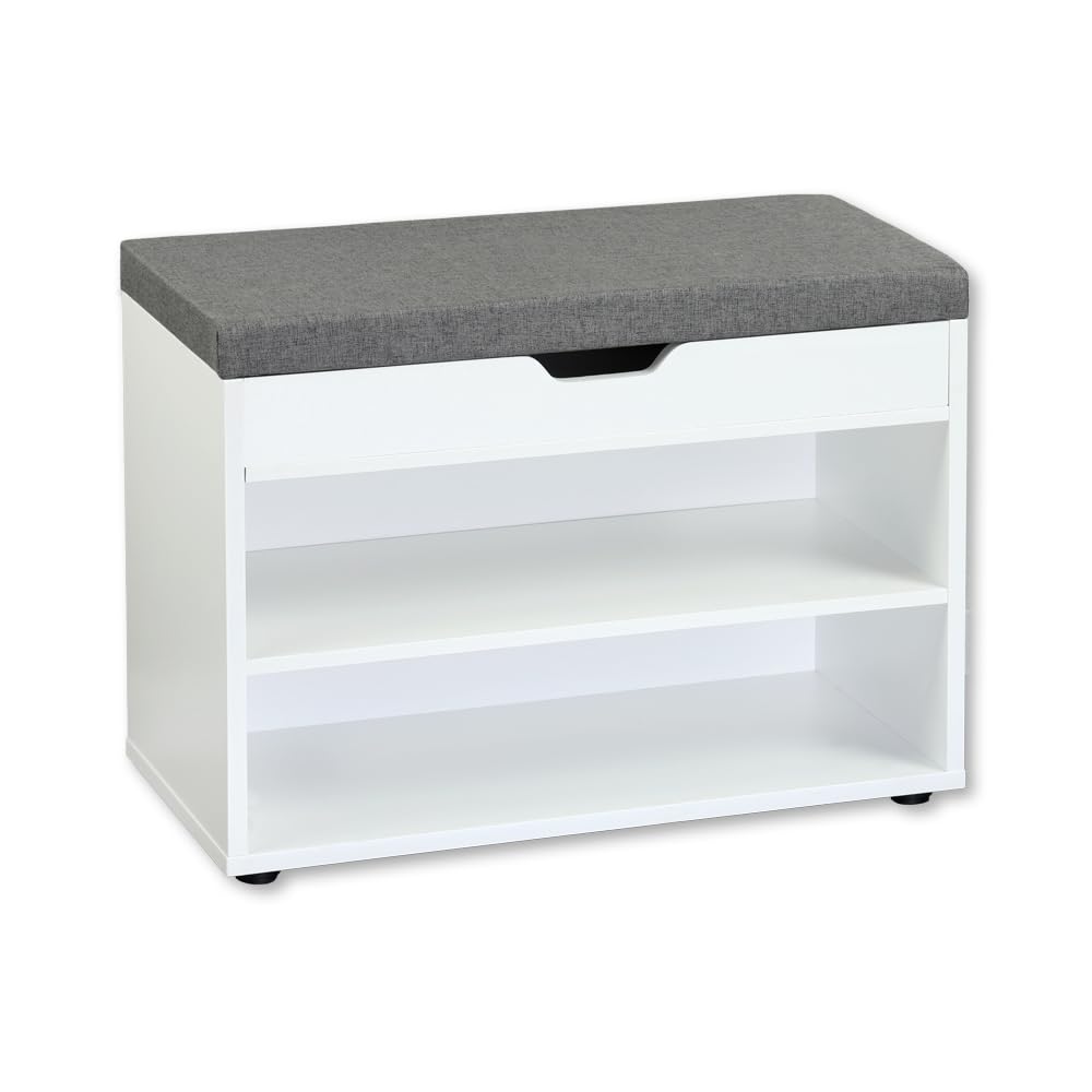 Kesper Schuhschrank mit Sitzkissen, Material: Faserplatte, Maße: B60 x H45 cm x L30 cm, Farbe: Weiß 15914 13