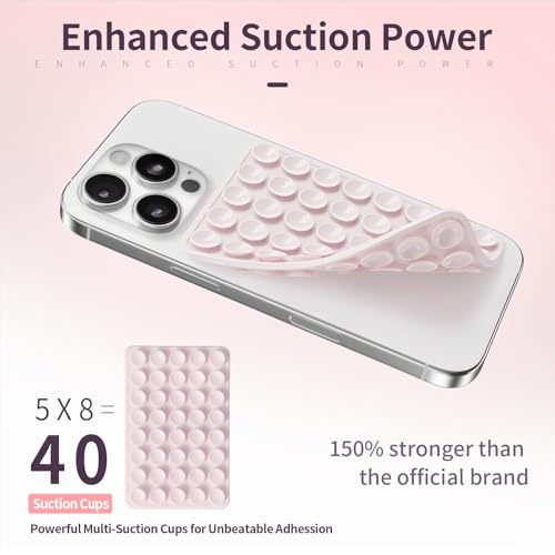 Image of 4 Pack Silicone Suction Cup Phone Case Mount Double Sided, Sticky Phone Grip with Higher Suction Power for Cell Phone, Hands-Free Phone Accessories for Selfies and Videos, Pink & Blue & Black & Clear