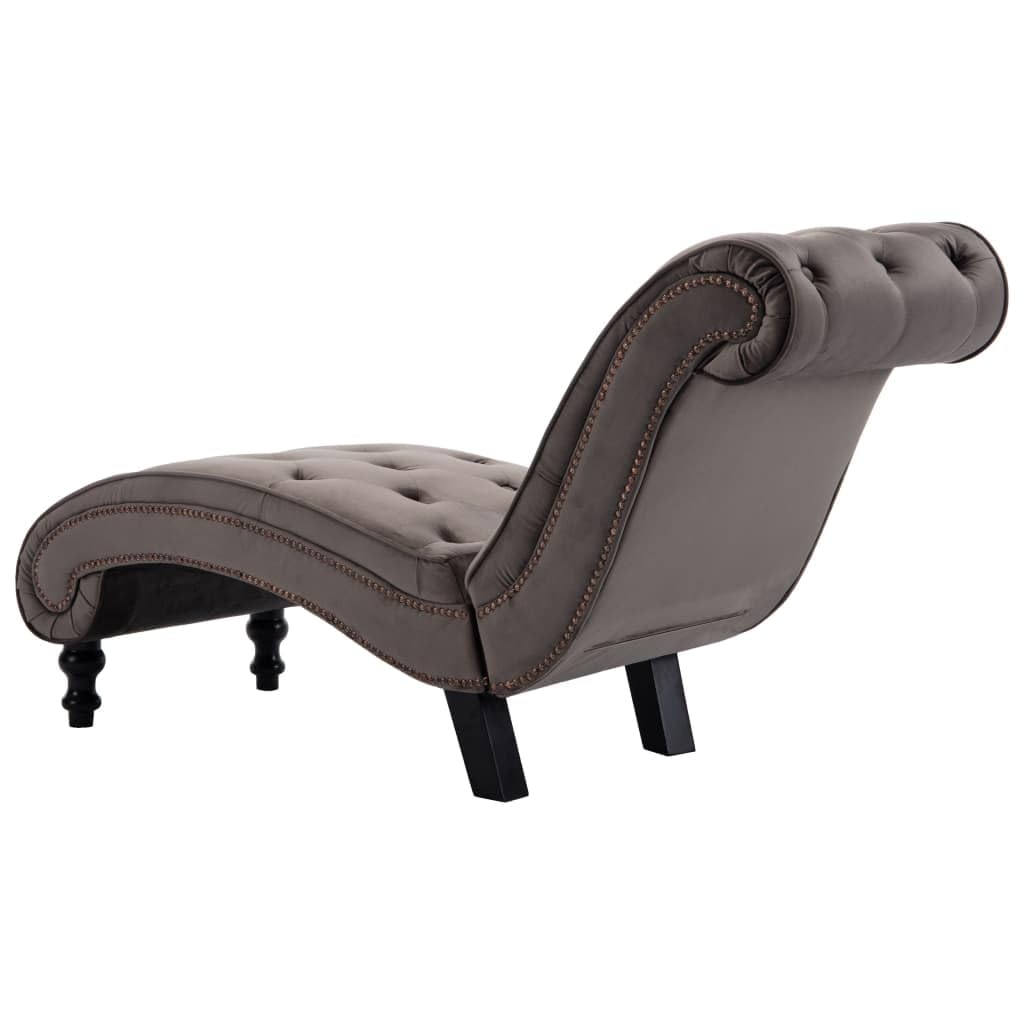Chaise Longue in velluto grigio con design ergonomico a frange, 145 x 52 x 77 cm, imbottitura, sedia da salotto, camera da letto, zona relax e camera degli ospiti