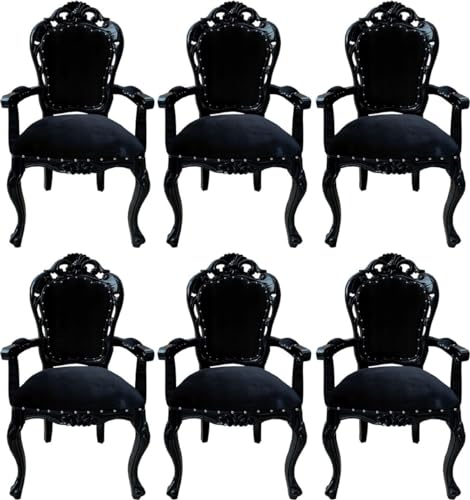 Casa Padrino Ensemble de 6 chaises de salle à manger baroques noires - Chaises de style ancien faites à la main avec accoudoirs - Meubles de salle à manger...