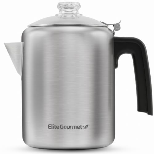 Image of Elite Gourmet 8-Cup Stovetop Coffee Percolator, Clear Glass Brew Knob