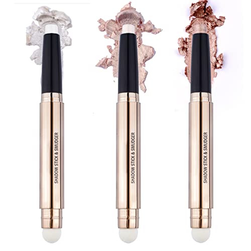 3Pcs Dual-Ended Brown Metallic Eyeshadow Stick, Shimmer Cream Pencil, Waterproof Long-Lasting Smoky Shadow Pen