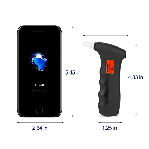 Breathalyzer, Portable Breathalyzer Alcohol Tester, Digital Alcohol Tester with LCD Display & 5 Mouthpieces, Black