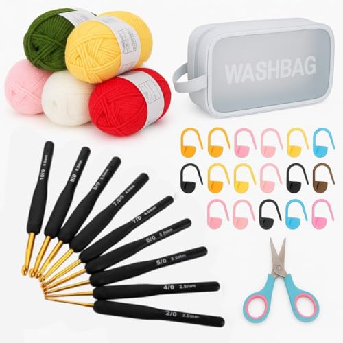 Image of Crochet Kit with Soft Grip Handles - Full Crochet Hook Set for Beginners & Yarn Lovers - Ergonomic Crochet Tools for DIY Craft & Gifting (Bleck Hook kit)