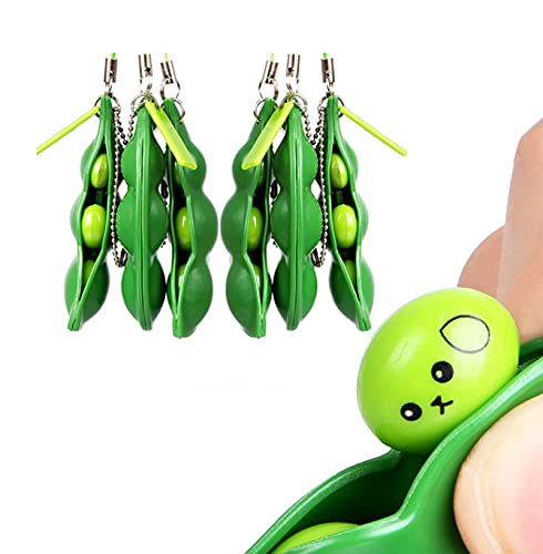Miss House 6 Piece Decompression Peas in A Pod Keyring Edamame Keychain Stress Relief Toy Peas Pendant Key Chain