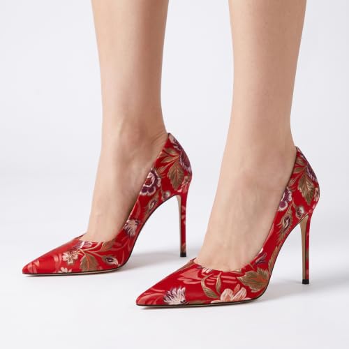 Image of Eldof Women's Classic Dress Pumps Shoes, Sexy Pointed Toe 4 inch Stiletto High Heels, Office Formal Slip On Size 5-13