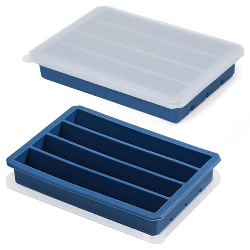Webake Silicone Bottle Ice Cube Moulds with Lid 2 Pcs 4 Holes Water Bottle Long Ice Cube Tray Ice Stick Trays 15 x 2 cm for Sports Drinks and Water Bottles