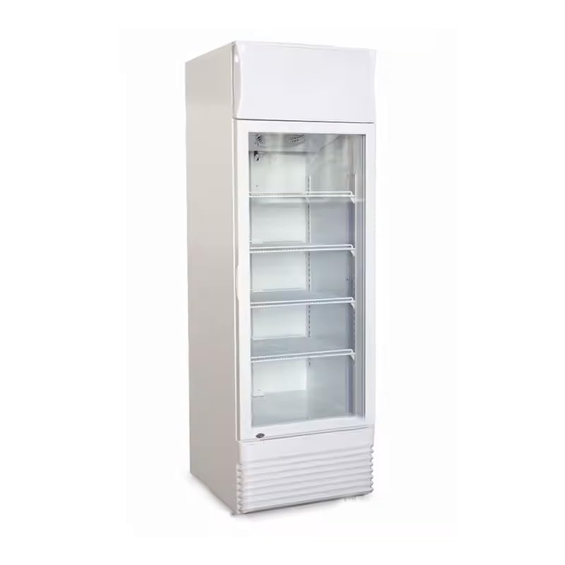 Armario para bebidas refrigerado genérico, 350 litros, color blanco, 1 puerta con dosel luminoso
