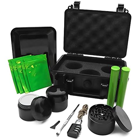 Vakuny Smell Proof Storage Box - ABS Plastic Storage Container with Lock - Portable Waterproof Box - Black Padded Storage Box - 14 Piece Accessories Kit Set Suit for Travel Gifts Cover