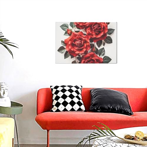 Toile moderne en grappe de roses rouges KKLWEGU déco murale