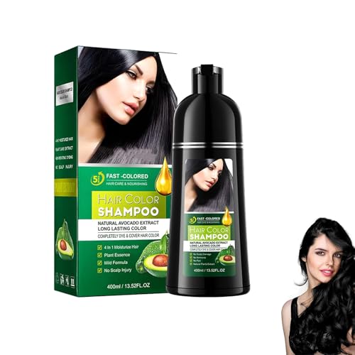 Noir Shampoing Colorant, Black Hair Dye Shampoo 3 in 1, Shampooing Teinture Cheveux Blancs,Shampoing colorant pour cheveux gris 400ML