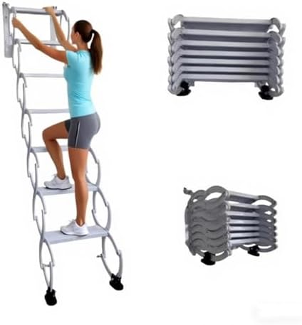 Retractable Loft Ladder - Wall-Mounted Steel Folding Stairs for Attics, Indoor/Outdoor Use, Space-Saving Pull Down System, 80.7" Height, Ideal for Garages & Roofs (White)