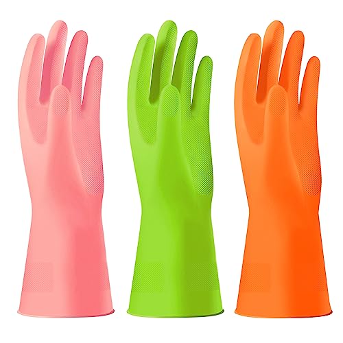 Alimat PluS Rubber Dishwashing Gloves, Latex Free and Without Liner, Large