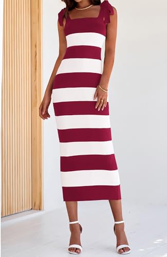 Image of BTFBM Casual Spring Dresses for Women 2025 Sleeveless Spaghetti Strap Striped Maxi Dress Party Beach Long Dress