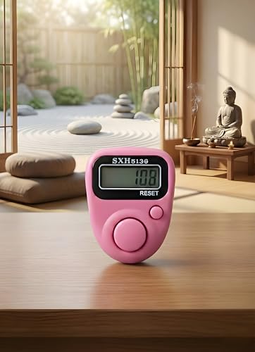 Image of Electronic Wood-Grain Hand Tally Counter with Built-in Compass & Red Tassel - Digital Prayer Bead /Tasbih Clicker with LCD Display and Reset Function (Model No 511)