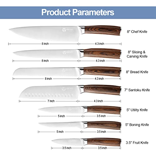Ibeike 7-Piece Kitchen Knife Set, Professional Japanese Kitchen Knives, High Carbon Stainless Steel Sharp Blades With Well Balanced And Ergonomic Wood Handle For Chef Knife Set #TOP5