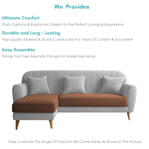 Image of Atticus LHS 4 Seater L Shape Sofa Set with Ottoman for Living Room (Brown Grey Fabric) Premium Fabric Sofa Set
