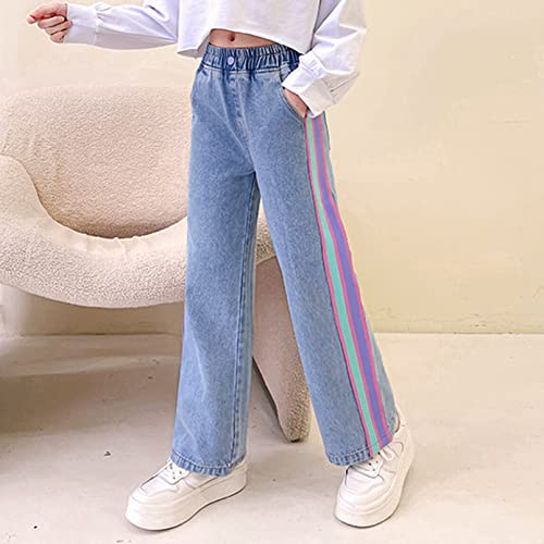 Kids Girls Youth Casual Jeans Washed Elastic Waist Leg Loose Denim Pants Fashion Baggy Trousers4